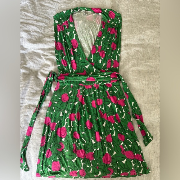 DVF Cassidy Wrap Dress in Floral/Apple - Picture 2 of 4